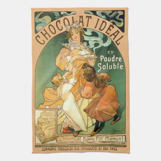  Art Nouveau Chocolate en Alphonse Mucha Theedoek (Verticaal)