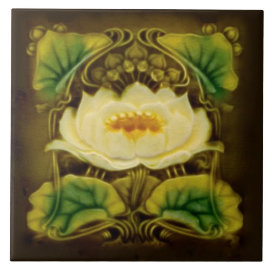 Art Nouveau Chocolate Marsden Majolica Floral Tile Tegeltje (Voorkant)