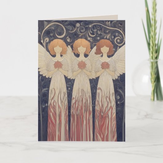 Art Nouveau Christmas Angels Wenskaart Kaart (Voorkant)