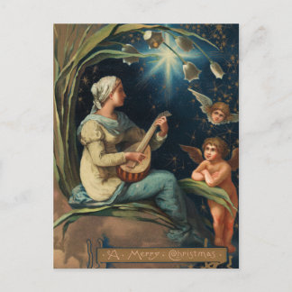 Art Nouveau Christmas Caroler en Cherub Feestdagenkaart