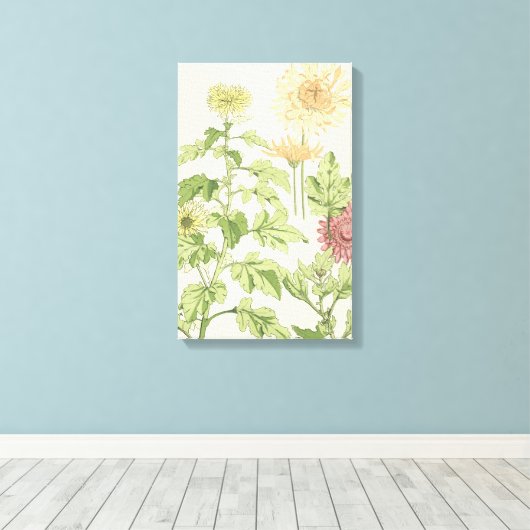 Art Nouveau, Chrysanthema's in een tuin Canvas Afdruk (Insitu (Houten vloer))
