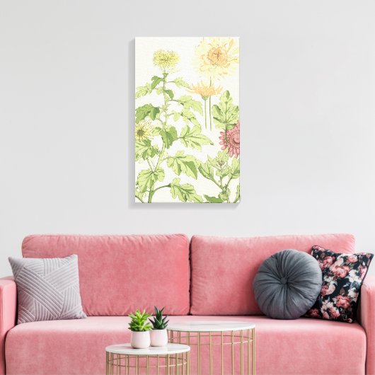 Art Nouveau, Chrysanthema's in een tuin Canvas Afdruk (Insitu (Woonkamer))