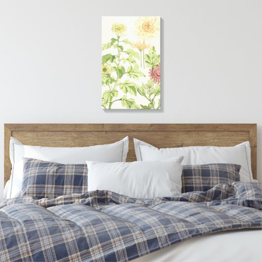 Art Nouveau, Chrysanthema's in een tuin Canvas Afdruk (Insitu (Slaapkamer))