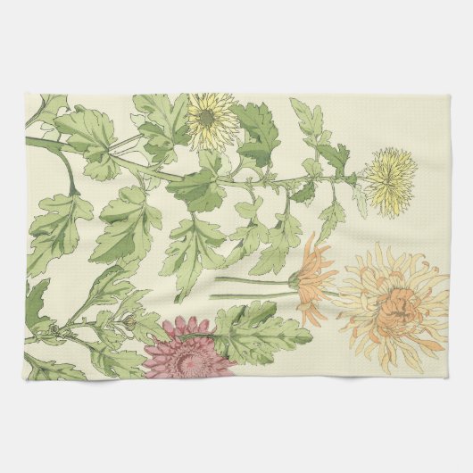 Art Nouveau, Chrysanthema's in een tuin Theedoek (Horizontaal)