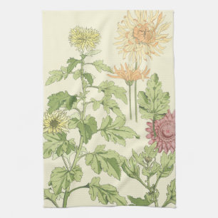  Art Nouveau, Chrysanthema's in een tuin Theedoek