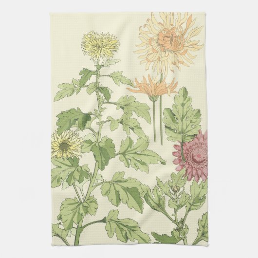  Art Nouveau, Chrysanthema's in een tuin Theedoek (Verticaal)