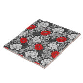 Art Nouveau Chrysanthemums, grijs en rood Tegeltje (Zijkant)