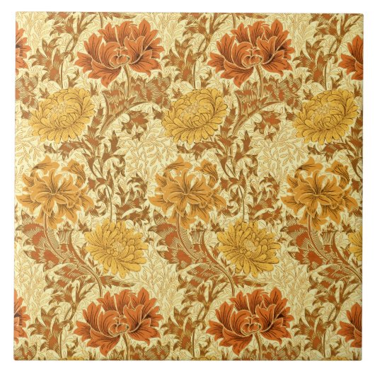 Art Nouveau Chrysanthemums, Mustard Gold Tegeltje (Voorkant)