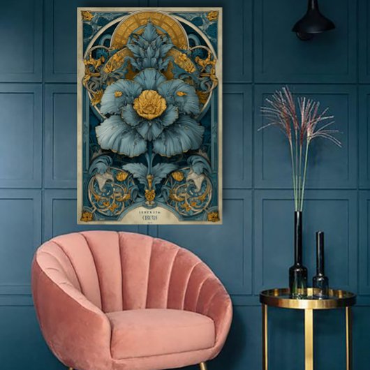 Art Nouveau Circus Poster in Blue and Yellow