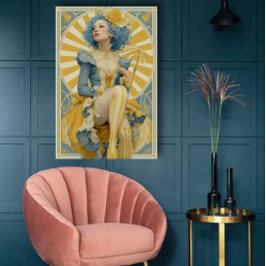 Art Nouveau-circusposter in blauw en geel Poster