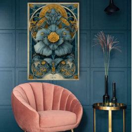 Art Nouveau-circusposter in blauw en geel Poster