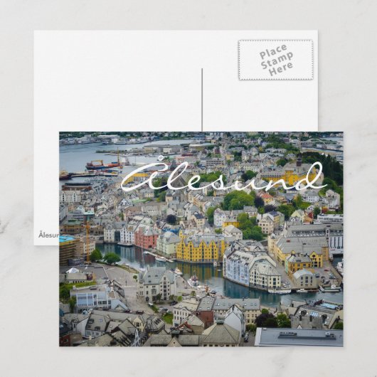 Art Nouveau City Alesund, briefkaart Noorse tekst (Voorkant / Achterkant)