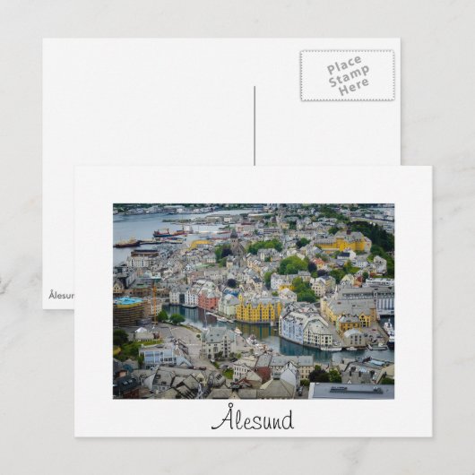Art Nouveau City Alesund White text briefkaart (Voorkant / Achterkant)