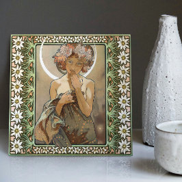 Art Nouveau Clair de Lune Mucha Edelweiss Bloemen Tegeltje
