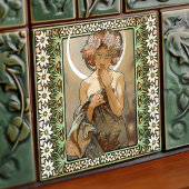 Art Nouveau Clair de Lune Mucha Edelweiss Bloemen Tegeltje