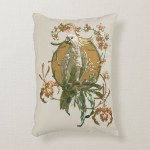  Art Nouveau, Cockato Bird, Orchid Flowers Accent Kussen