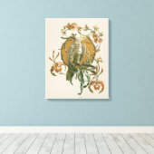  Art Nouveau, Cockato Bird, Orchid Flowers Canvas Afdruk (Insitu (Houten vloer))