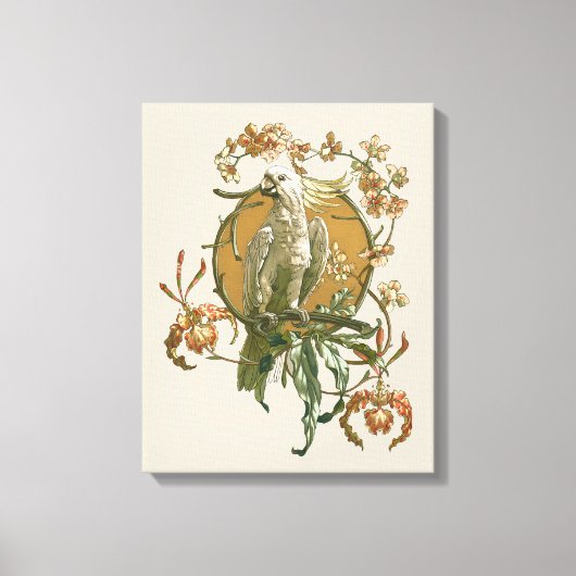  Art Nouveau, Cockato Bird, Orchid Flowers Canvas Afdruk (Voorkant)
