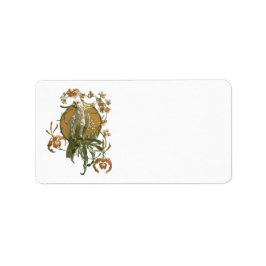  Art Nouveau, Cockato Bird, Orchid Flowers Etiket