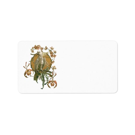  Art Nouveau, Cockato Bird, Orchid Flowers Etiket (Voorkant)