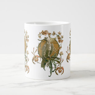 Art Nouveau, Cockato Bird, Orchid Flowers Grote Koffiekop