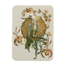  Art Nouveau, Cockato Bird, Orchid Flowers Magneet