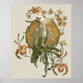  Art Nouveau, Cockato Bird, Orchid Flowers Poster