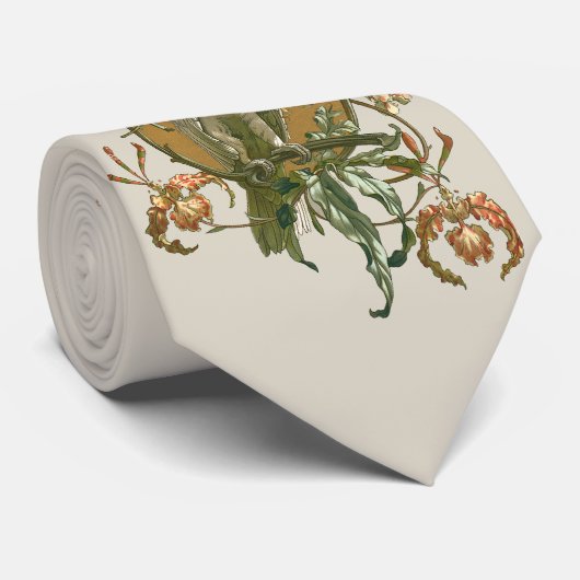  Art Nouveau, Cockato Bird, Orchid Flowers Stropdas (Opgerold)