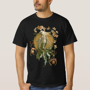  Art Nouveau, Cockato Bird, Orchid Flowers T-shirt