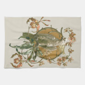  Art Nouveau, Cockato Bird, Orchid Flowers Theedoek (Horizontaal)