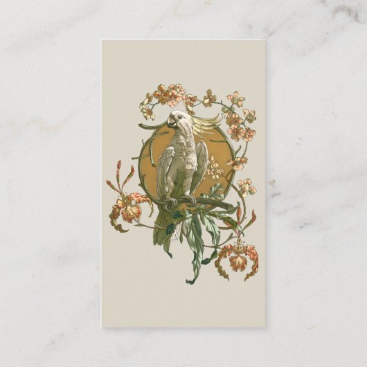  Art Nouveau, Cockato Bird, Orchid Flowers Visitekaartje (Achterkant)