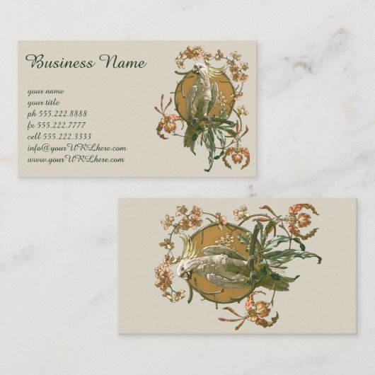 Art Nouveau, Cockato Bird, Orchid Flowers Visitekaartje (Voorkant / Achterkant)