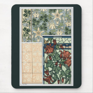 Art Nouveau, Columbine Aquilegia Bloemen Muismat