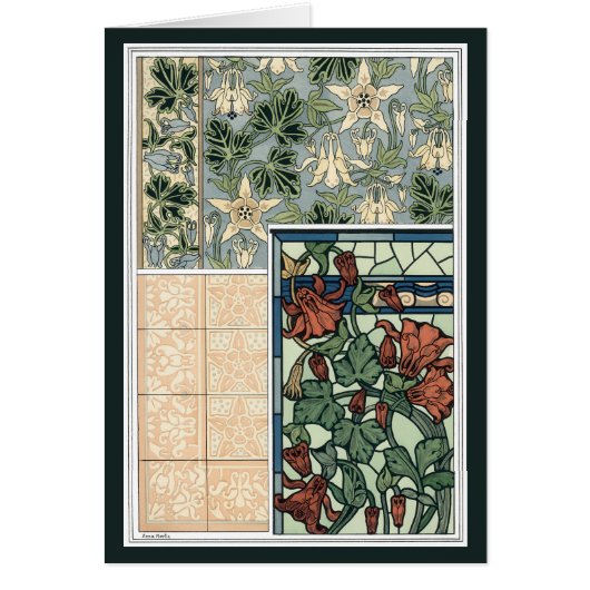  Art Nouveau, Columbine Aquilegia Flowers (Voorkant)