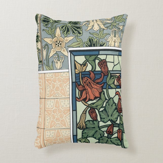  Art Nouveau, Columbine Aquilegia Flowers Accent Kussen (Voorkant(Verticaal))