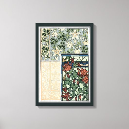 Art Nouveau, Columbine Aquilegia Flowers Canvas Afdruk (Voorkant)