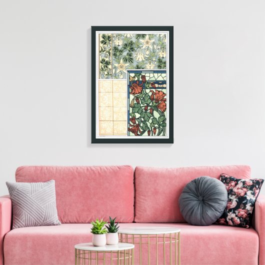 Art Nouveau, Columbine Aquilegia Flowers Canvas Afdruk (Insitu (Woonkamer))