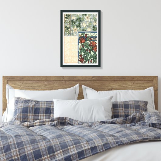 Art Nouveau, Columbine Aquilegia Flowers Canvas Afdruk (Insitu (Slaapkamer))