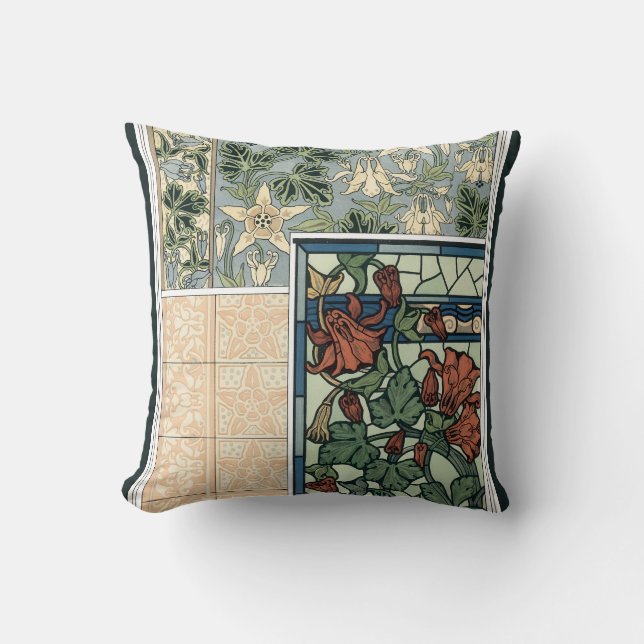  Art Nouveau, Columbine Aquilegia Flowers Kussen (Voorkant)