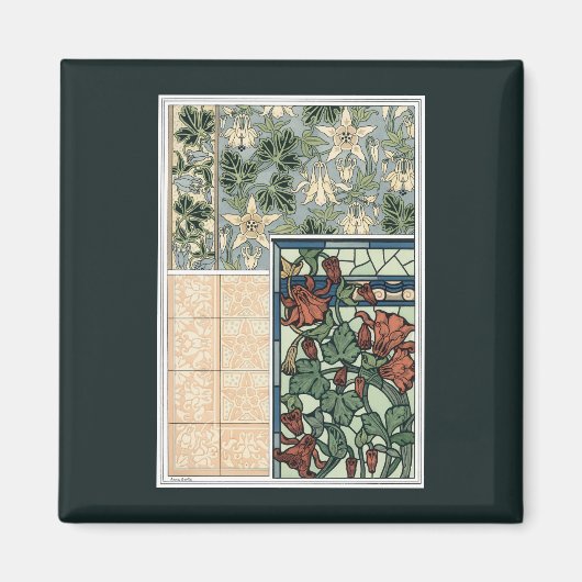 Art Nouveau, Columbine Aquilegia Flowers Magneet (Voorkant)