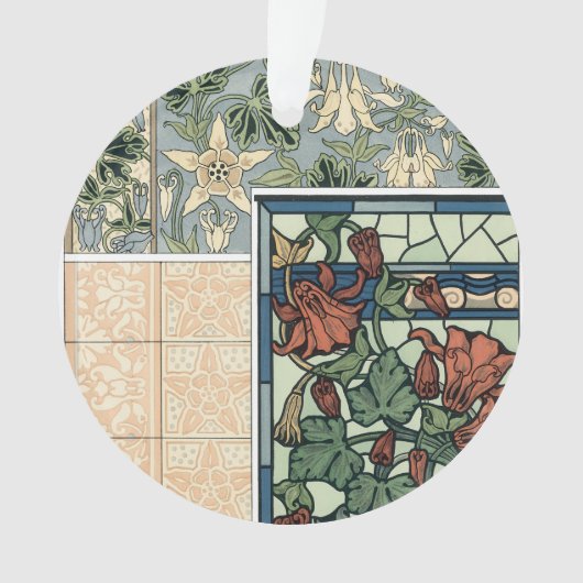  Art Nouveau, Columbine Aquilegia Flowers Ornament (voorkant)