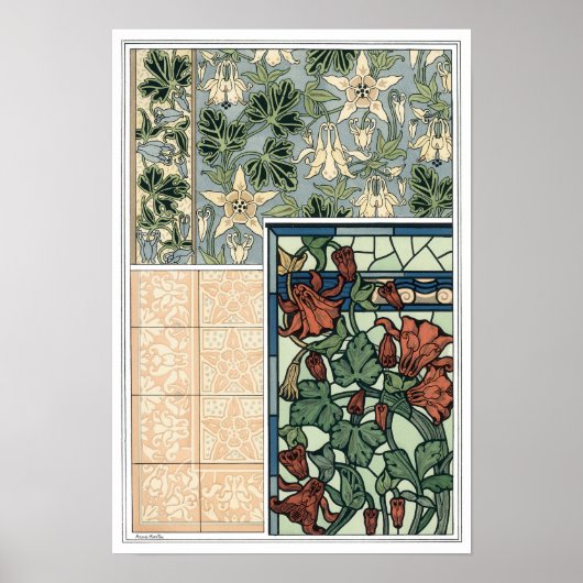 Art Nouveau, Columbine Aquilegia Flowers Poster (Voorkant)