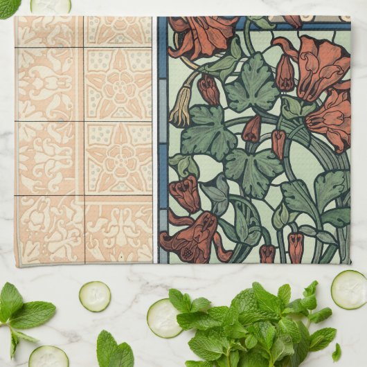 Art Nouveau, Columbine Aquilegia Flowers Theedoek (Gevouwen)