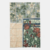 Art Nouveau, Columbine Aquilegia Flowers Theedoek (Verticaal)