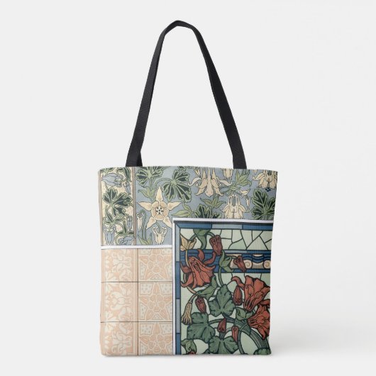 Art Nouveau, Columbine Aquilegia Flowers Tote Bag (Achterkant)