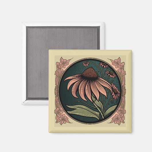 Art Nouveau Coneflower Magnet (Voorkant / Achterkant)