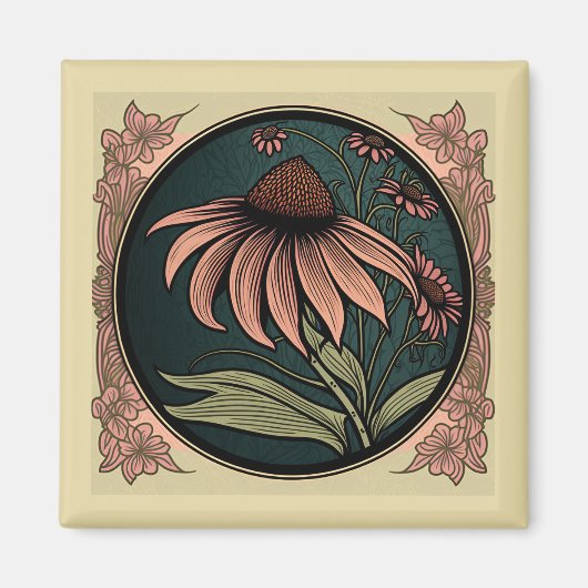Art Nouveau Coneflower Magnet (Voorkant)