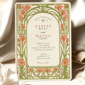 Art Nouveau Coral Lily Architectural Wedding Kaart