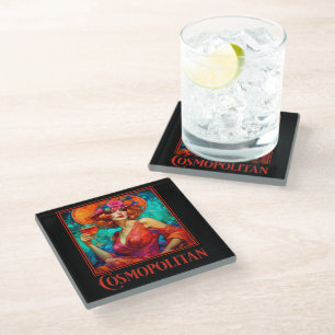 Art Nouveau Cosmopolitan Glazen Onderzetter