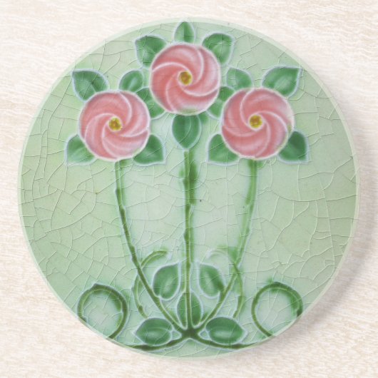 Art Nouveau Crackle Glaze Finish Round Zandsteen Onderzetter (Voorkant)